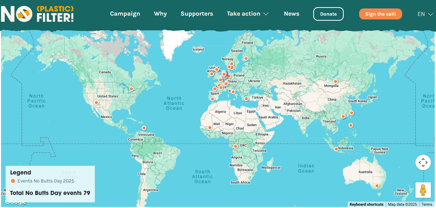World map No Butts Day 2025